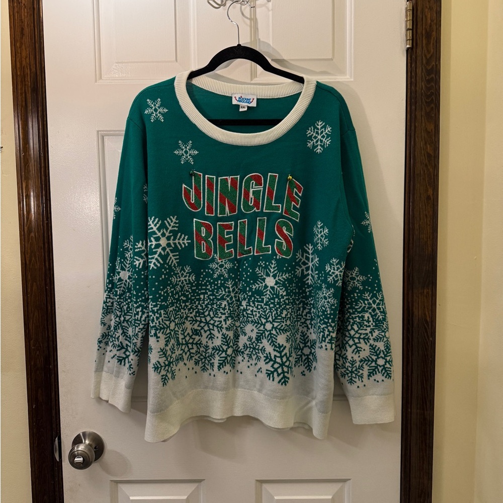 Green Jingle Bells Sweater with Snowflakes